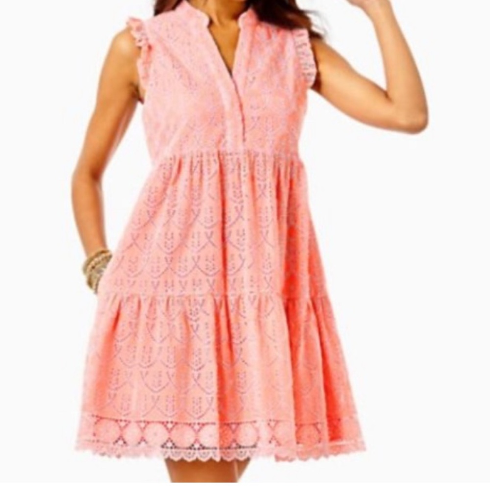 Lilly Pulitzer Coral Pink Eyelet Tiered Dress